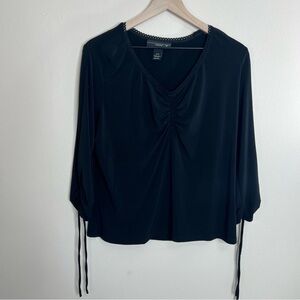 Vintage Venezia Black Ruched Top 14/16 USA Made Drawstring Sleeve